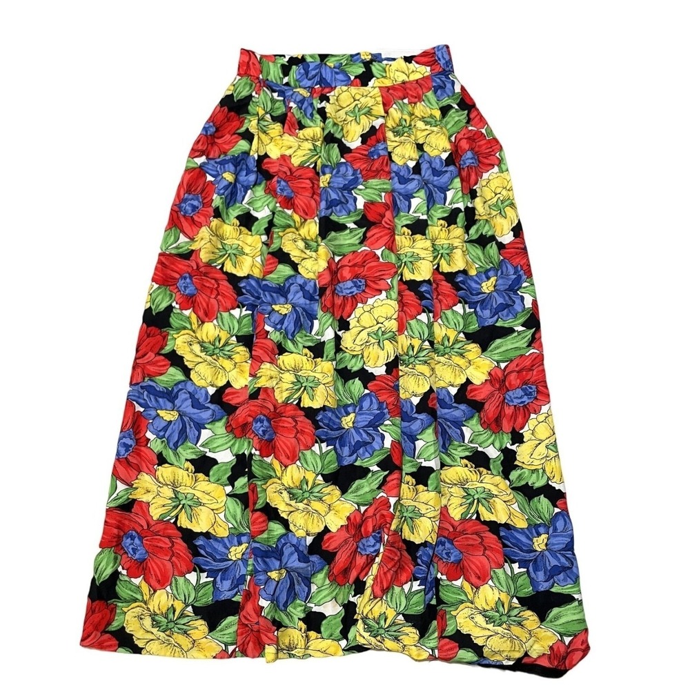 Vintage JH‎ Collectibles Floral Maxi Skirt Rayon High Waist Colorful Boho 10 u1